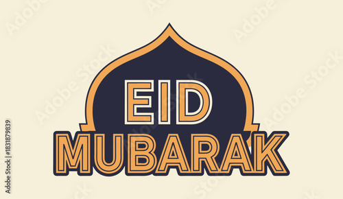 A clean and bold typographic logo design featuring the text "EID MUBARAK" in a stylized, modern font