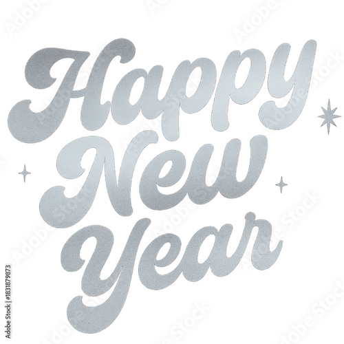 Happy New Year Graphic: A stylized silver Happy New Year text design. This image evokes celebration and anticipation for a fresh start.
