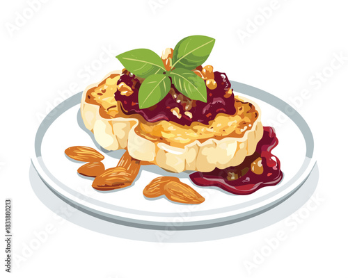 Vegetarian cauliflower dish with savory berry reduction sauce and crunchy almonds for healthy meal - Vector Illustration