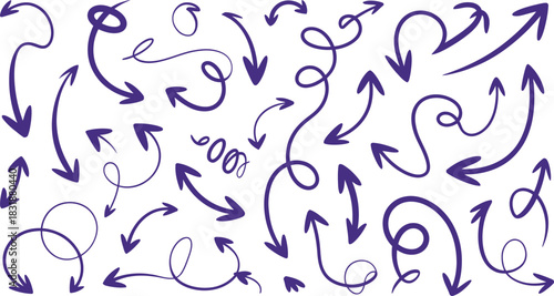 Collection hand drawn arrows. Set simple arrows isolated on white background. Arrow mark icons. Arrow paint - stock vector.
