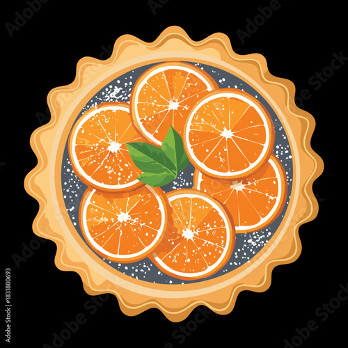 Traditional orange fruit pie with a golden crust and fresh citrus slice decoration - Vector Illustration