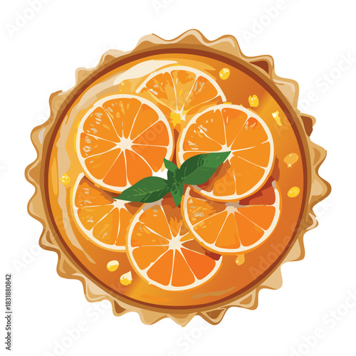 Homemade orange tart with crust and fresh citrus segments for holiday celebration and sweet food bakery promotion - Vector Illustration