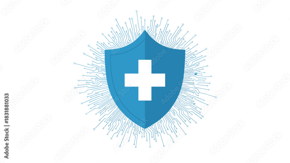 Fototapeta premium Cybersecurity shield represents digital health solutions and secure technology, protecting data with advanced encryption and innovative design