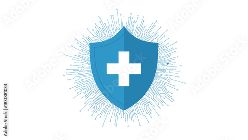 Cybersecurity shield represents digital health solutions and secure technology, protecting data with advanced encryption and innovative design