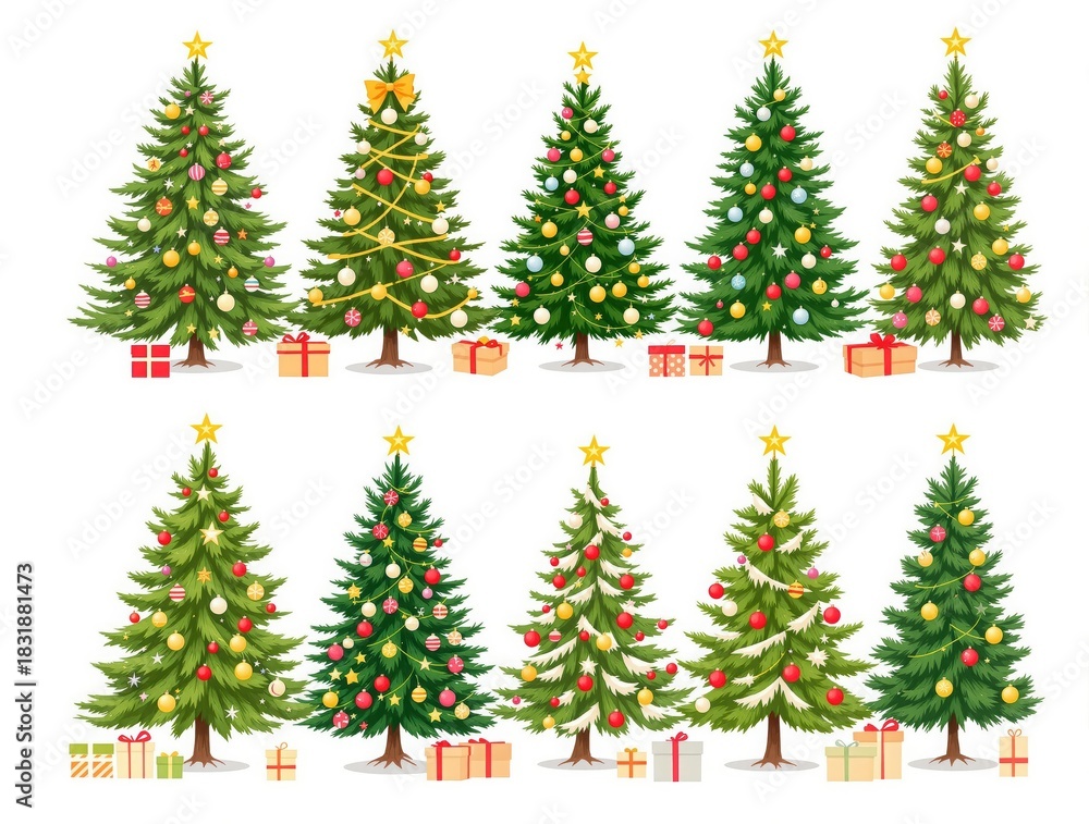 Fototapeta premium Christmas tree collection with decorations and gift boxes