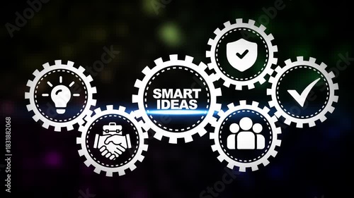Interconnected Gears Symbolizing Smart Ideas Business Concept with Icons cogwheels