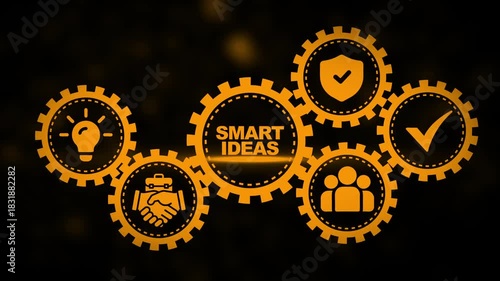 Golden Gears Representing Smart Ideas Business Concept with Icons cogwheels interconnected