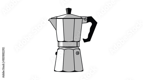 Elegant moka pot illustration, perfect for coffee lovers and kitchenware designs, conveying simplicity and classic brewing style, ideal for print