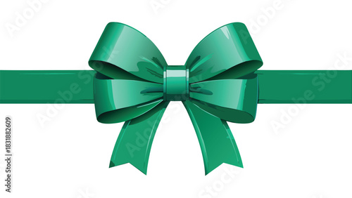Green ribbon with a bow displayed on a white background, emphasizing its vibrant color and elegant design..eps