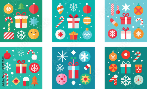  cute christmas icons snowflakes candy canes gift 