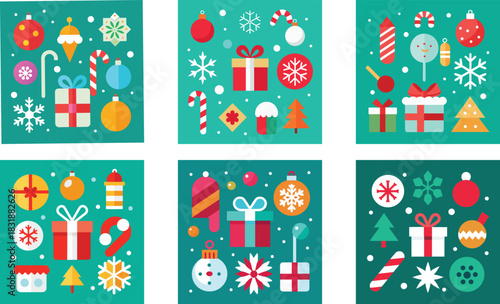  cute christmas icons snowflakes candy canes gift 