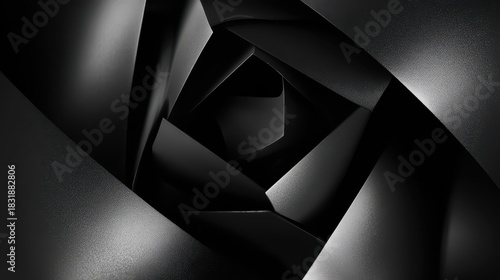 Fototapeta Naklejka Na Ścianę i Meble -  Deep Charcoal Dimension. Dark Background with Luminous 3D Shapes in Abstract Form