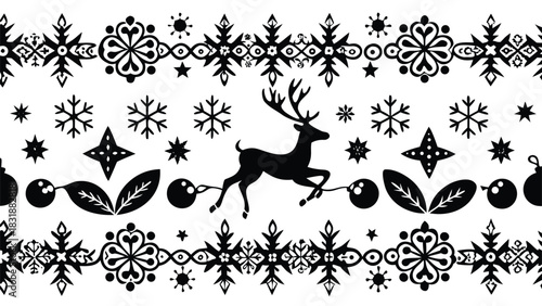 Christmas reindeer pattern on a white background, featuring playful reindeer and festive elements in a cheerful design..eps