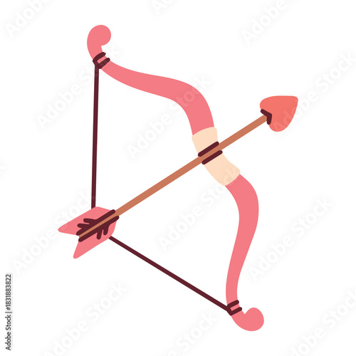 A pink romantic weapon with a heart-shaped arrowhead. Symbol of falling in love and Cupid's archery for Valentine's Day graphics and greeting cards.