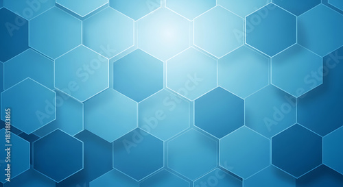 Abstract blue hexagonal pattern background representing modern technology and scientific connectivity.