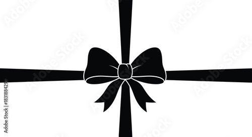 Elegant black bow and ribbon create a classic design for gift wrapping, symbolizing celebration, luxury, and special occasions.