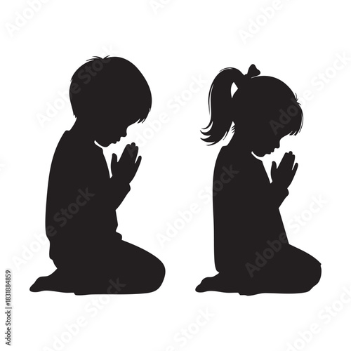 Creative children praying silhouette vector art illustration