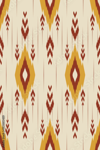 Golden Desert Ikat Textures with Bold Cultural Motifs and High-Contrast Highlights