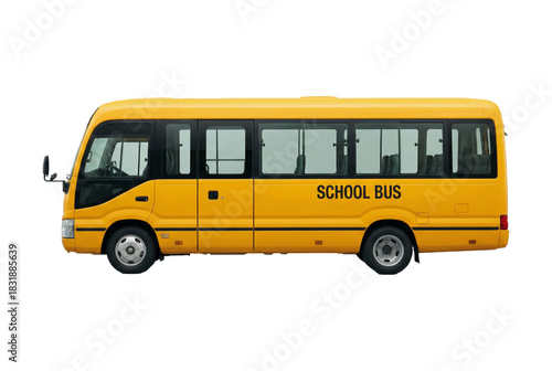 Yellow school microbus vehicle for student transport. cutout on transparent background.