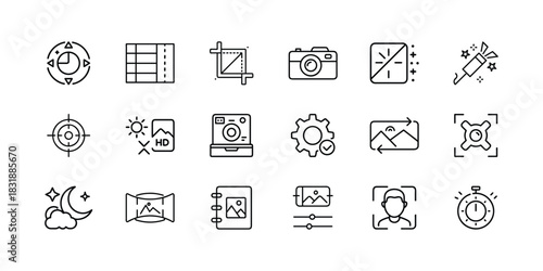 Line icons of green energy, sustainable power, and eco-friendly technology solutions: solar, wind, electric vehicles, smart grid, and environmental protection concepts. Vector, illustration