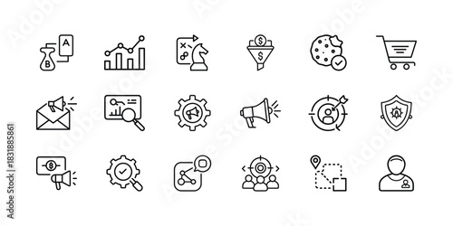 Digital marketing and business analytics line icons set. collection of simple vector symbols for web, advertising, and online strategy concepts. Vector, illustration