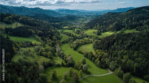Aerial View of Bavaria's Lush Green Footills: Scenic German Landscape Captured from Above