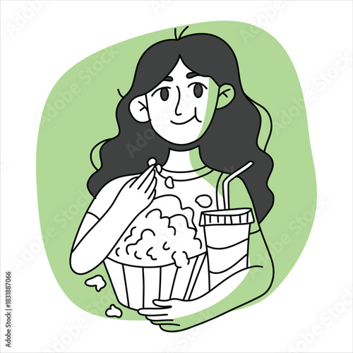 Happy Girl Enjoying Movie Popcorn Snack