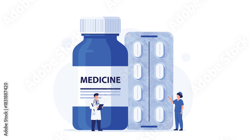 Medical professionals promoting prescription medication and health solutions to improve wellness and offer treatment in a clinical setting