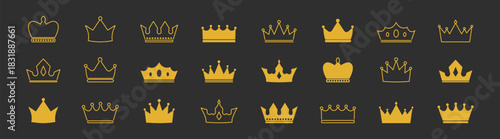 Crown Vector Icon Set – King, Queen, Prince, Princess, Royalty Symbols, Heraldic Emblems, Luxury and Majestic Design, Authority and Leadership Elements