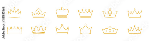 Crown Vector Icon Set – King, Queen, Prince, Princess, Royalty Symbols, Heraldic Emblems, Luxury, Nobility, Monarchy, Regal and Majestic Design Elements on Transparent Background
