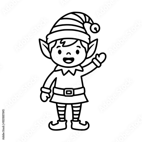 Simple Christmas Elf Outline Vector. Isolated Minimalist Holiday Coloring Page for Kids