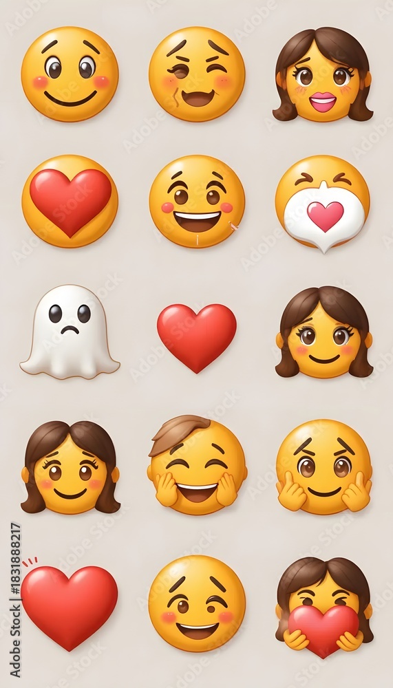 Obraz premium Collection of cute emoji icons expressing various emotions for digital communication