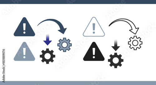 Warning Alert and Process Gear Icon Set for System Error and Workflow