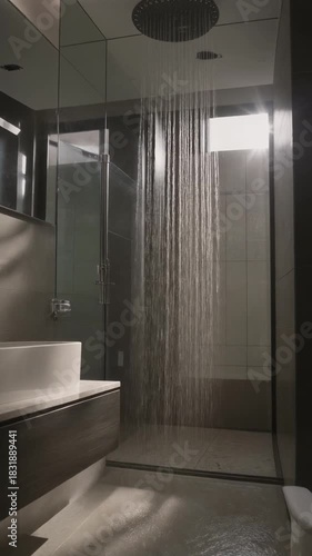 Luxurious Contemporary Bathroom Showcasing Serene Water Movement and Natural Light for Elegant Wellness and Peaceful Relaxation