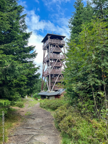 Observation tower on Orlické (1084 m above sea level) in the Orlické Mountains, on the Polish-Czech border