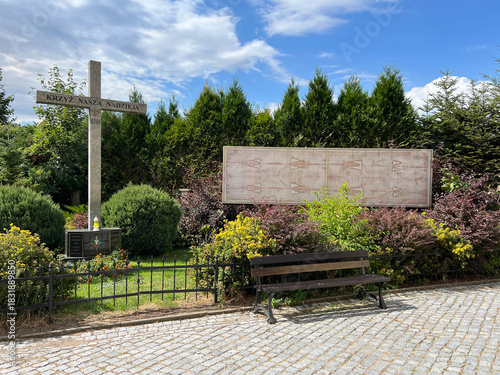 A cross and an image of the Shroud of Turin in Kudowa-Zdroj next to the Skull Chapel in Poland