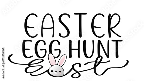 Cute easter egg hunt text design with a charming bunny face and pink ears perfect for spring celebrations and holiday invitations
