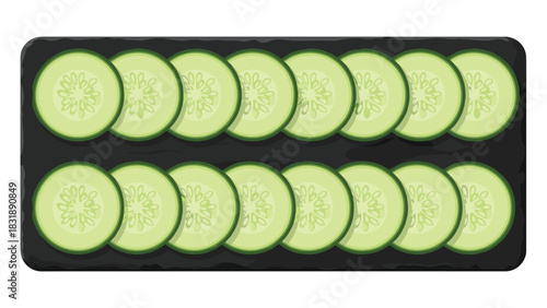 Crisp cucumber slices arranged on slate board, a fresh vibrant ingredient for healthy eating and summer salads so delicious and refreshing