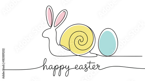 Whimsical easter bunny snail with pastel egg and handwritten greeting