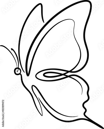 Single Line Art Butterfly in Abstract Curve Style.