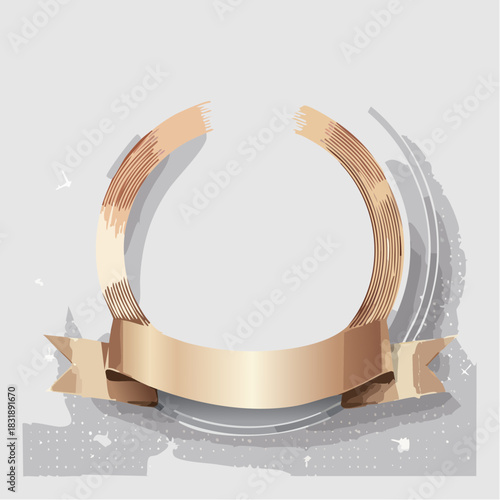 Golden ribbon banner. Vector illustration. Gold foil texture. Ribbon icon. Label design element. Banner template. Shiny metallic effect. Abstract background. Gray surface.