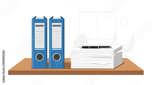 Organized paperwork and blue binders in a workspace for efficient business filing and document management for professional office needs