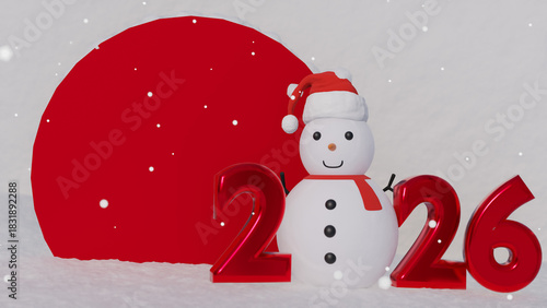  New Year 2026 Card With Snowman and Red Podium	