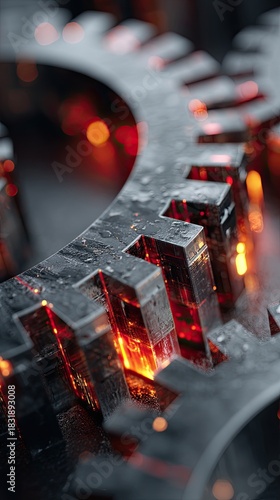 Educational Toy Bricks for Kids Learning Close-up of a metallic gear with glowing elements.
