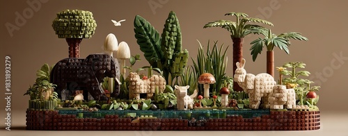 Educational Toy Bricks for Kids Learning Miniature wildlife scene with detailed figures.