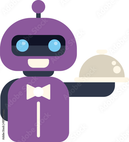 Modern robot waiter serving food, concept of automation in the restaurant industry