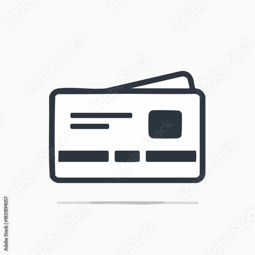 Credit card icon. Payment card symbol. Bank card illustration. Simple card design. Vector icon on white background. Black and white color scheme. Flat style. Financial icon.