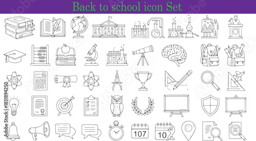 Comprehensive Back to School Icon Set in Line Art Style Ideal for Education and Design Projects