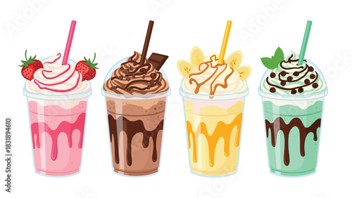 Vibrant milkshake flavors strawberry chocolate banana mint for a sweet summer treat refreshing dessert drinks for everyone