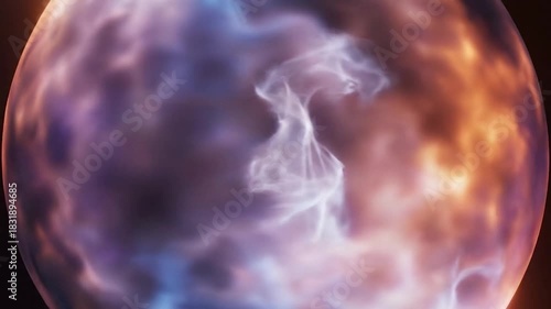 Fiery Orange and Purple Energy Sphere with Luminous Core image photo
